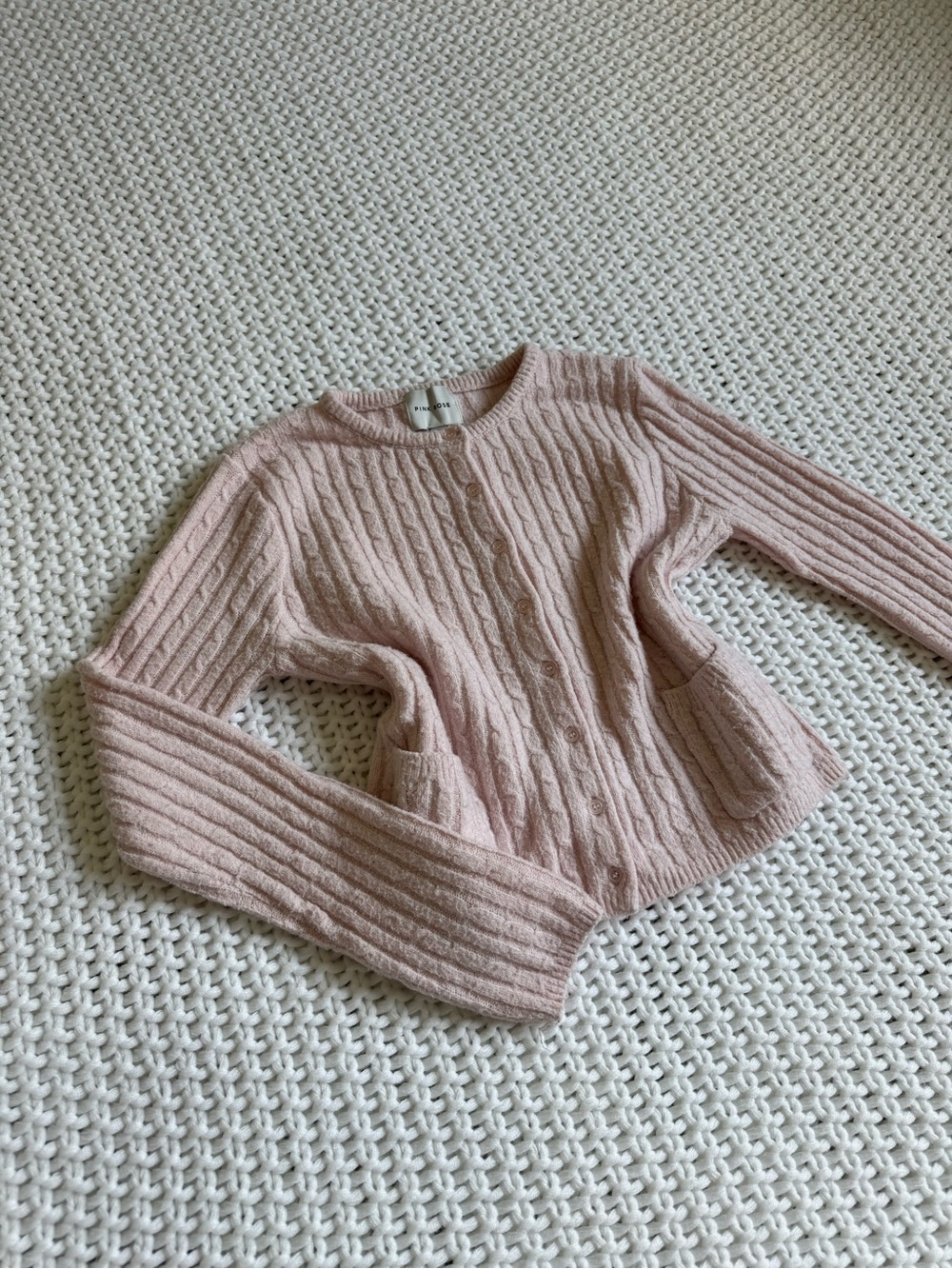 Pink Rose Blush Cable-Knit Button Cardigan